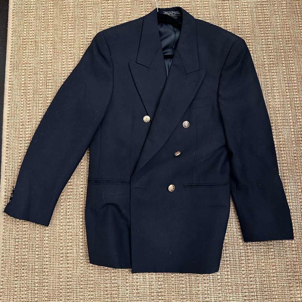 Double breasted navy blazer